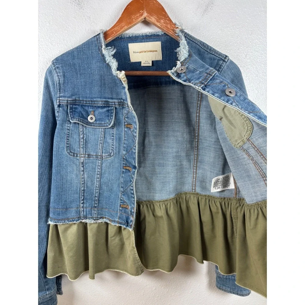 Pilcro‎ and the Letterpress Small Denim Jacket Olive Green Ruffle Hem Womens